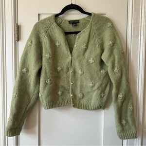 Vintage green mohair cardigan, pearl & floral detail